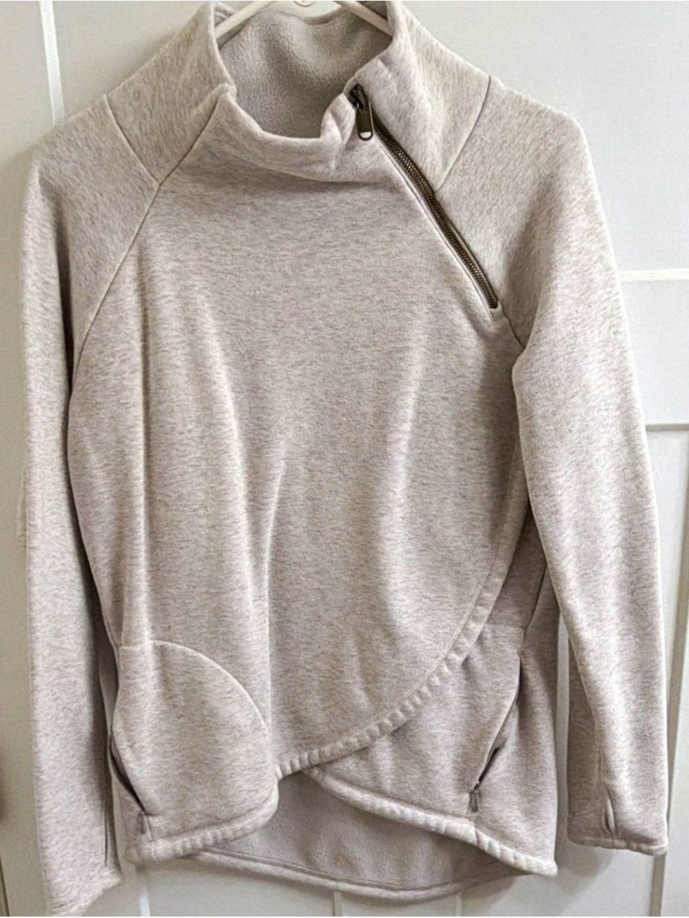 Athleta Gray Fleece Mock Neck 1/4 Zip Pullover, Small